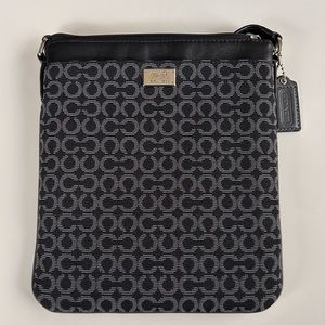 Coach slim crossbody black grey with silver hardware monogram logo